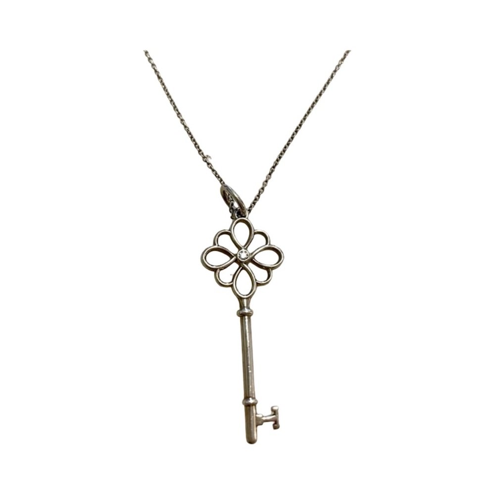 Tiffany & Co. Silver Knot Key Pendant Necklace with Diamonds and Chain